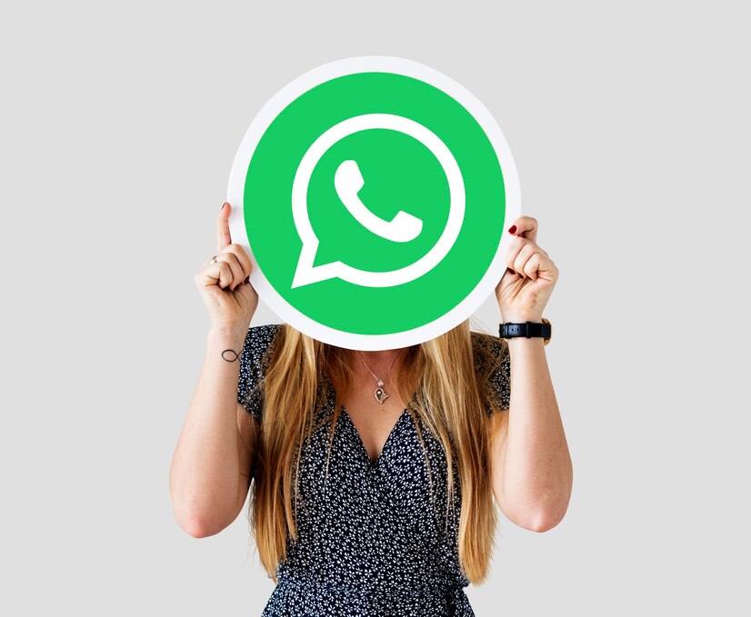 Mulher segundando logo do WhatsApp 